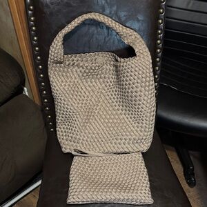 Elegant Tan Woven Tote Bag